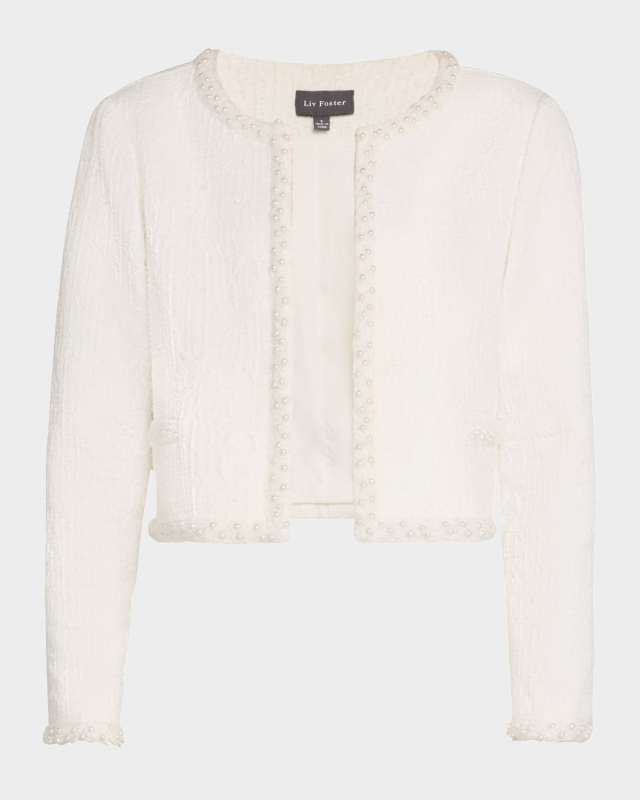 Mable Open-Front Beaded Boucle Jacket